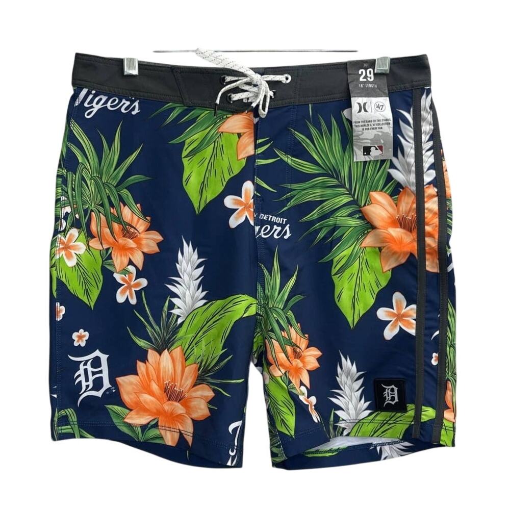 NWT Hurley x 47 MLB Phantom Detroit Tigers Swim Shorts Trunks Mens Size 29